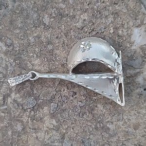 Silver Sailboat Diamond Cut Pendant Charm for Necklace Marked STER